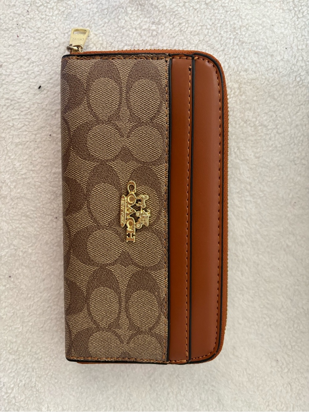 Coach Brown Signature Canvas Wallet with Tan Leather Trim original packing